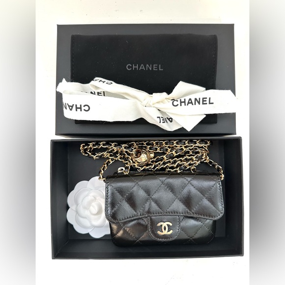 ❤️SOLD❤️ Auth CHANEL Quilted Matelasse Blk/Gold Double Pouch Card Case Bag - Picture 14 of 16